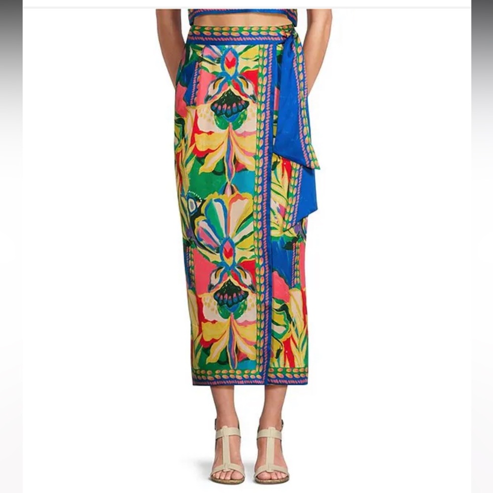 NWT ANTONIO MELANI Clio Floral Printed Satin Coordinating Wrap Midi Skirt